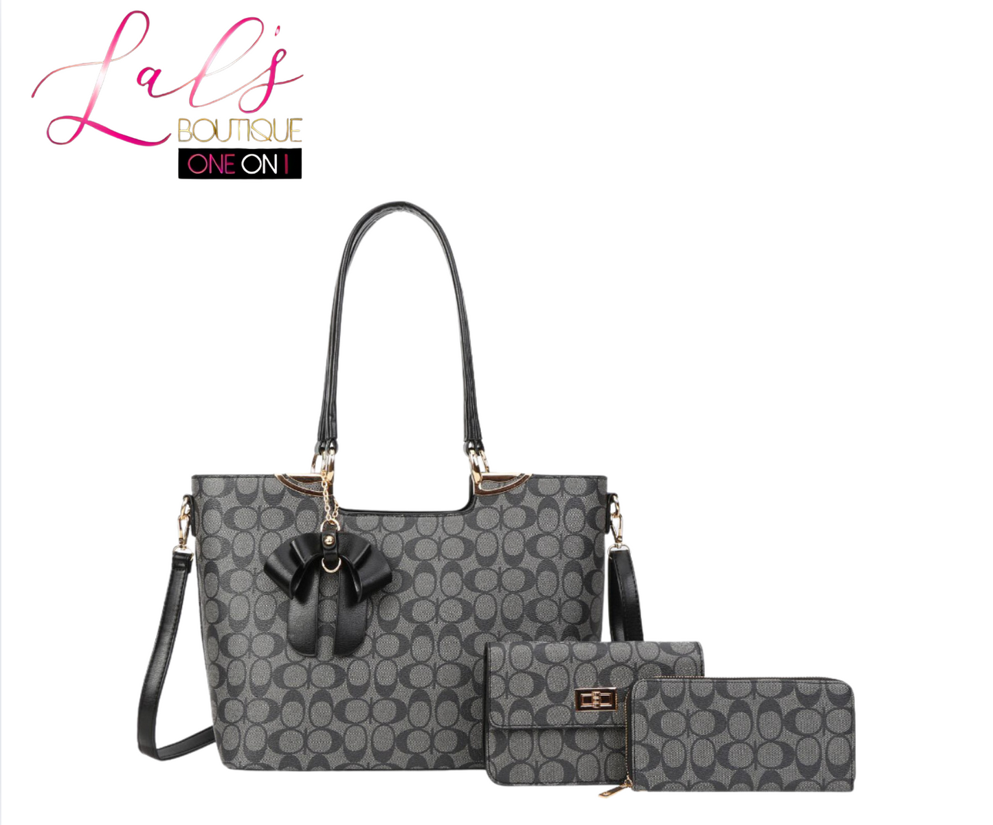 C Designer-Inspired 3-Piece Tote Bag Set with Charm - Lal's Boutique