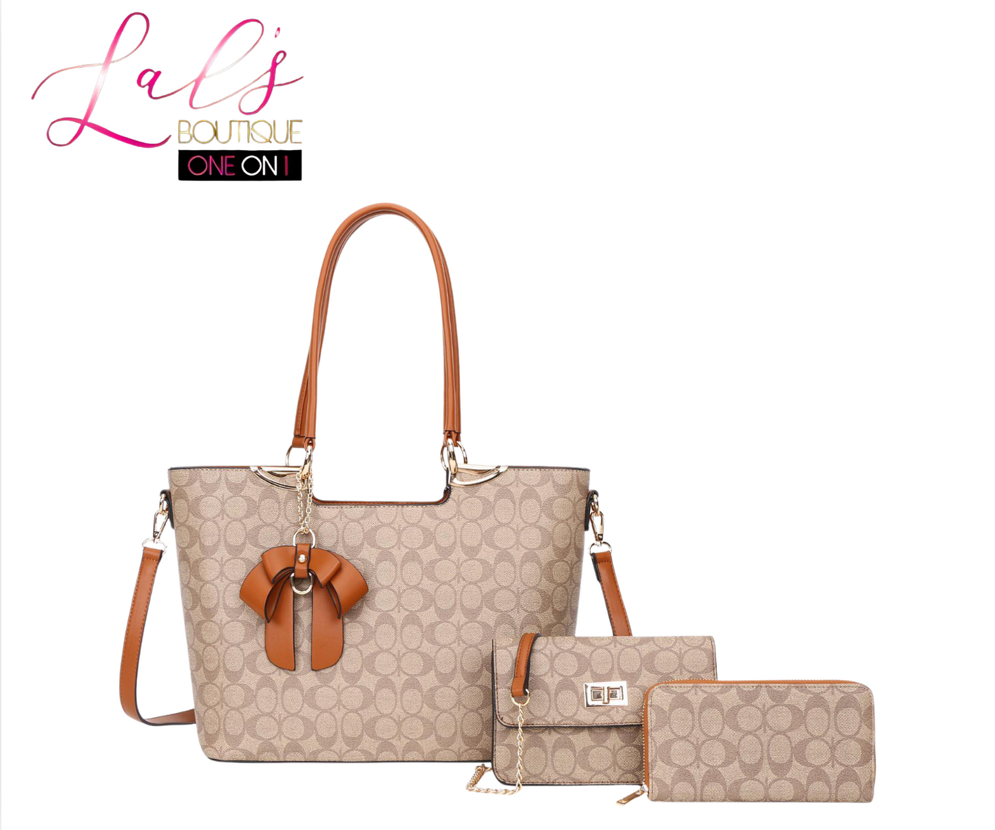C Designer-Inspired 3-Piece Tote Bag Set with Charm - Lal's Boutique