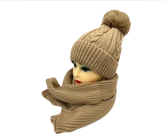 Classic Hat with Pompom and Scarf Set - Lal's Boutique