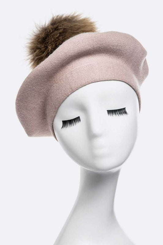 Beret Hat with Detachable Pompom - Lal's Boutique