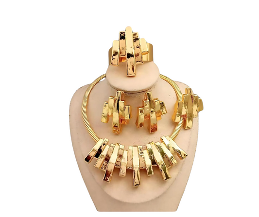 Gold Statement Necklace Set with Gold Bar Accents - Lal's Boutique