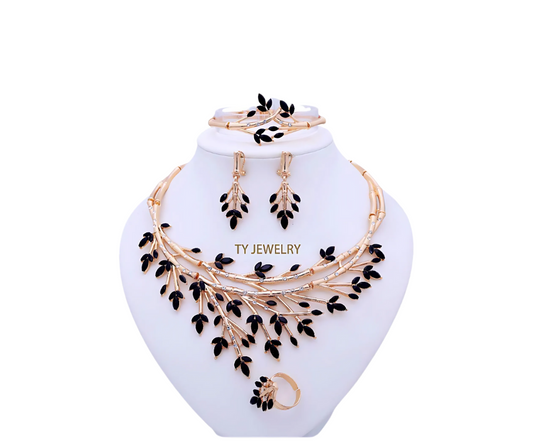 Black Leaves Statement Necklace Set in Gold – Lal's Boutique