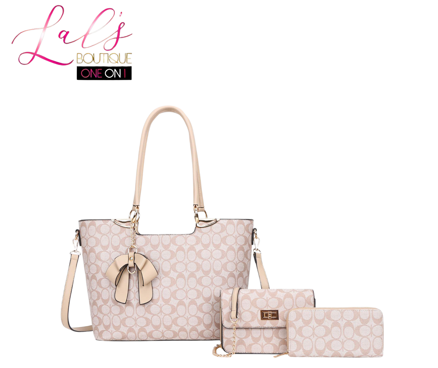 C Designer-Inspired 3-Piece Tote Bag Set with Charm - Lal's Boutique